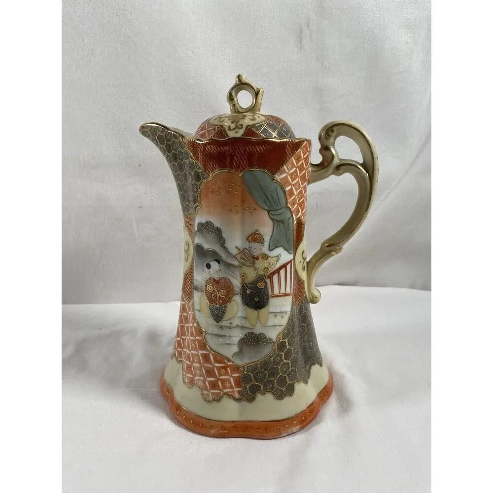 Vintage Japanese Kutani Hand Painted Chocolate Pot Japanese Geisha Tea Pot #623